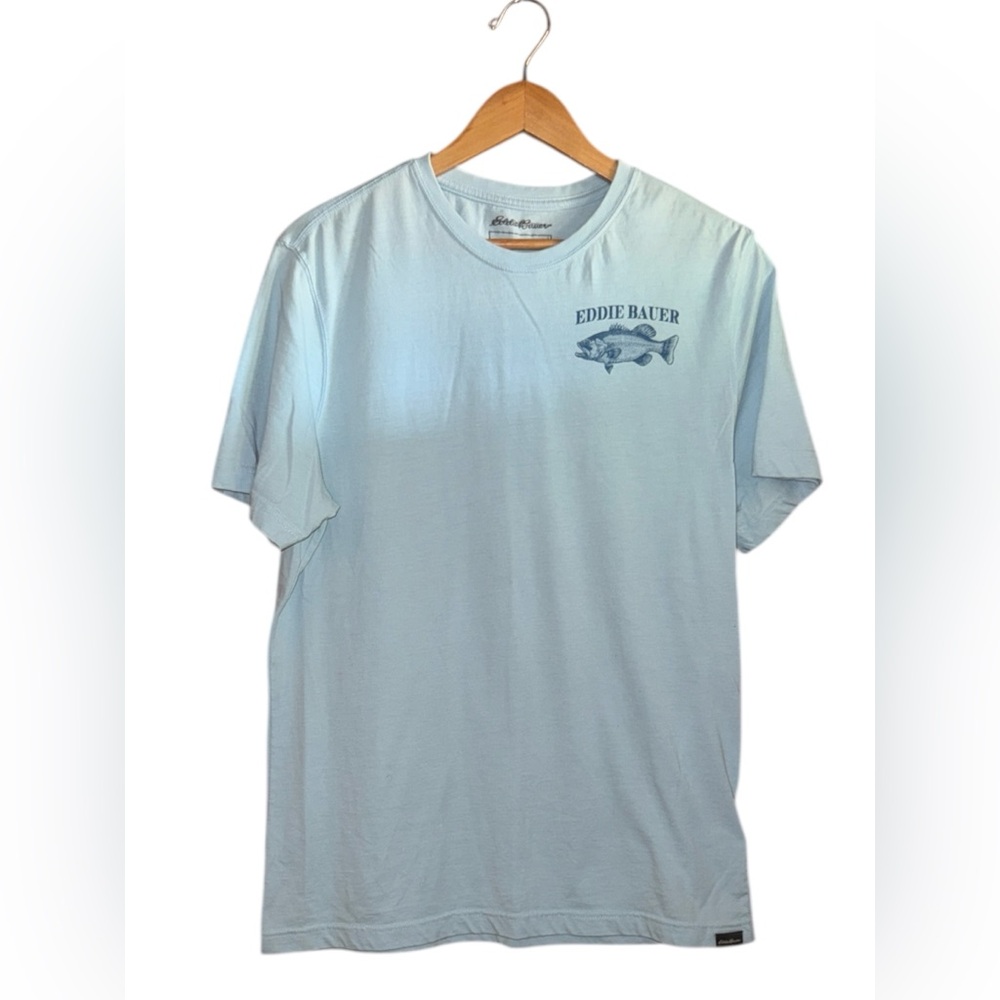 •EDDIE BAUER•SKY BLUE CREWNECK SHORT SLEEVE CLASSIC LOGO T-SHIRT SIZE LARGE EUC